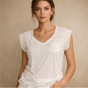 Talbots White Lace Sleeve Top Women’s Medium Classic Summer Blouse M